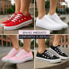 Tênis Feminino Casual Coração Leve e Confortável Dia dia