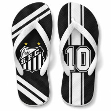 Chinelo Masculino Santos F.C. Faixas e Camisa 10 Preto e Branco Chinelo Masculino Santos F.C. Faixas e Camisa 10 Preto e Branco