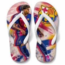 Chinelo Masculino Lamine Yamal Barcelona Splash Azul e Grená